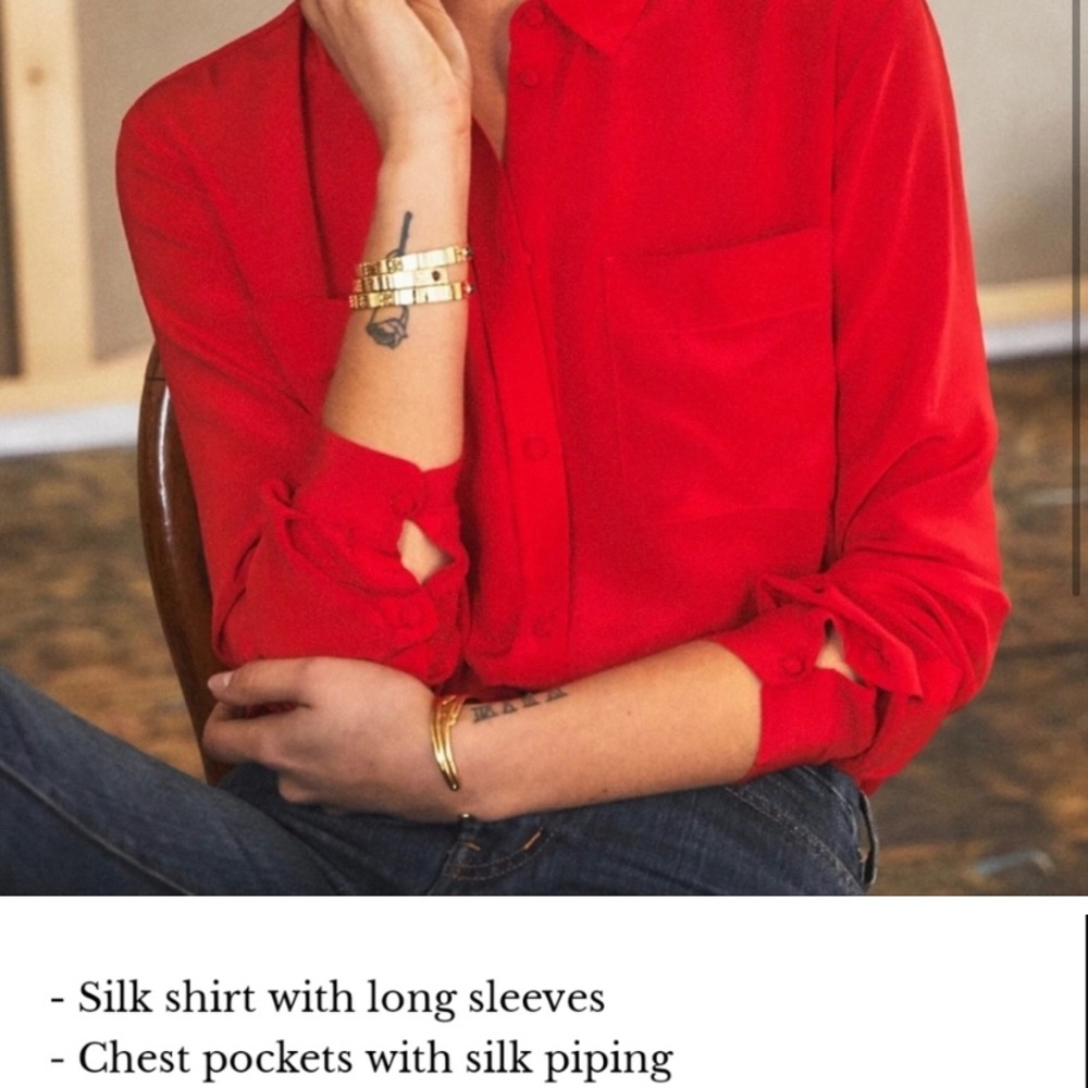 Sezane Red Silk Button-Up Blouse - Picture 2 of 3
